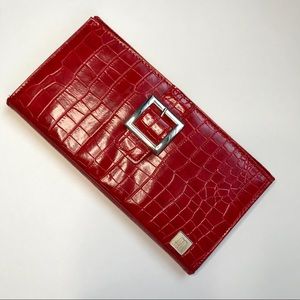 Red MICHE shell 11.5” wide alligator print silver buckle. Excellent condition